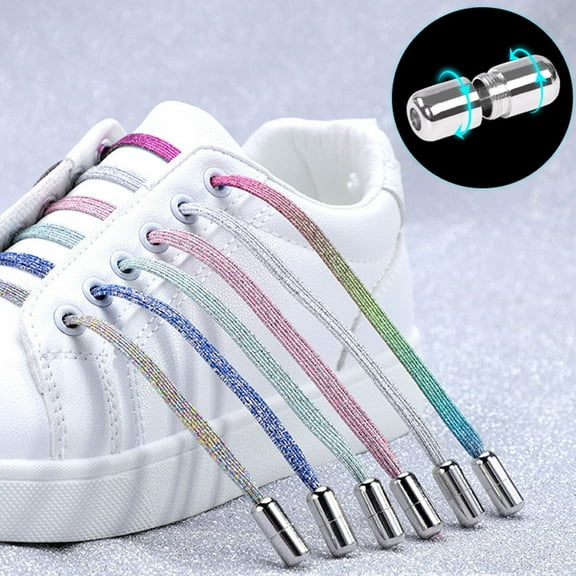 ROSENICE 7 Pairs Elastic Metal Buckle Colorful Shoelaces Glitter Shoelaces Light Color Round For Casual Wear