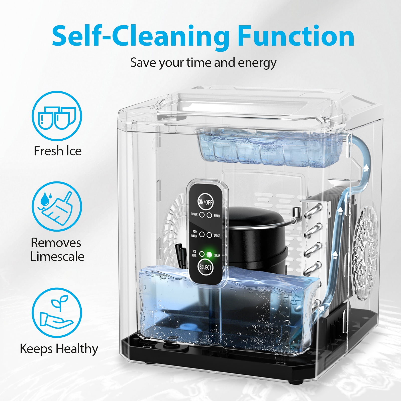 Aeitto Bullet Ice Maker Countertop, 26lbs in 24Hrs, Portable Ice Maker Machine with Self-Cleaning Function,Selectable Ice Size,Ice Machine for Home/Kitchen/Bar,White