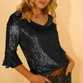 thumbnail image 5 of purcolt Women's Sequin Tops Flared 3/4 Sleeves Glitter Dressy Blouses V Neck Sparkly Shirts for Party, Evening, Cocktail, 5 of 9