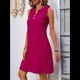 thumbnail image 5 of Vestido Holgado e Informal para Mujer, Corte A, Sin Mangas, Cuello en V, Elegante, Color Liso, para Verano 2025. Rosa Roja M, 5 of 8