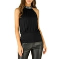 thumbnail image 1 of INSPIRE CHIC Women's Sequins Halter Neck Solid Color Party Tank Tops L Black, 1 of 7