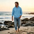 thumbnail image 2 of TQWQT Mens Solid Pullover Hoodie Drawstring Hooded Sweatshirt with Kangaroo Pocket Drop Shoulder Loose Long Sleeve Casual Tops Fall Clothes Sky Blue XL, 2 of 8
