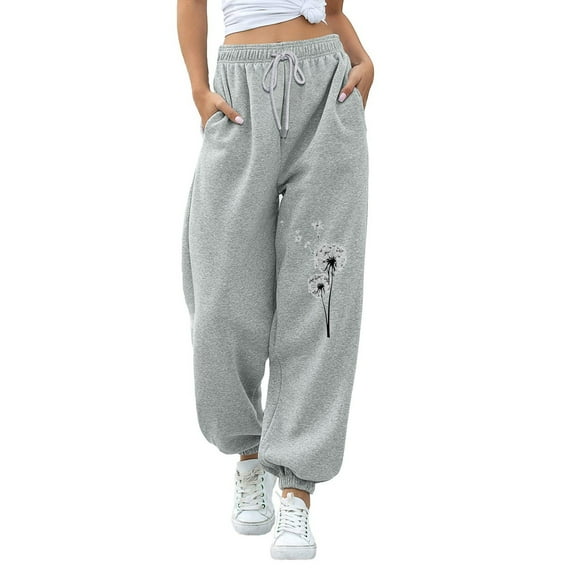 Eashery Pants for Women Casual Plus Size Stretchy Wide Leg Drawstring Elastic Waist Long Straight Pants Womens Jogger Pants (Print Color,D,XXL)