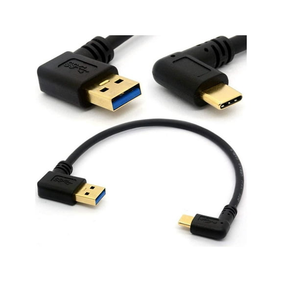 90 Degree USB 2.0 to Type C Right/Left Angled Male Cable Gold Plated USB C Extension Cord Data Transfer Sync lead (90°Type C-USB 3.0 A) Left Angle