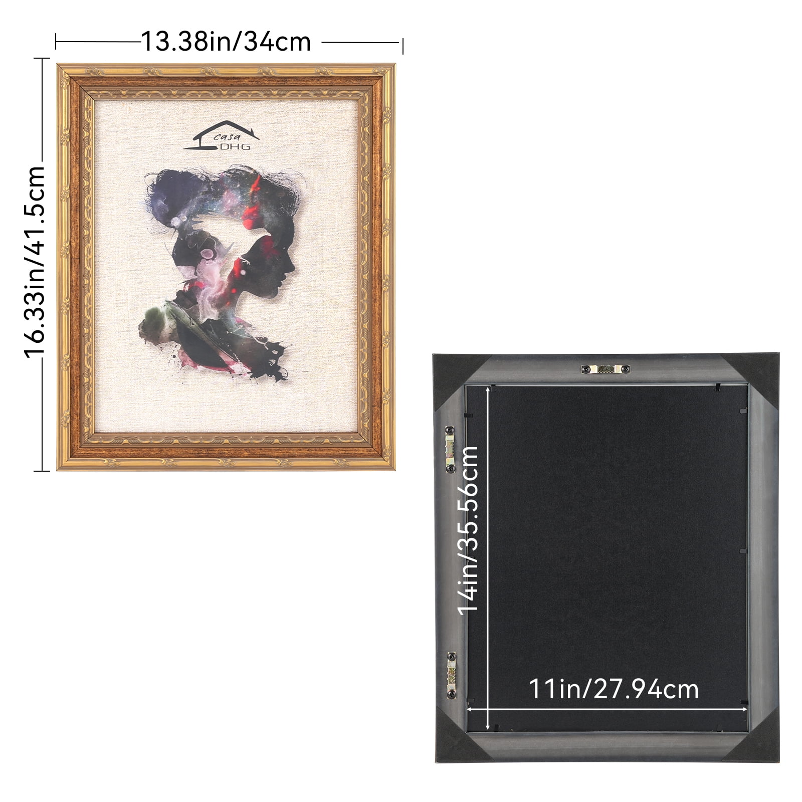 CasaDHG 11x14 Vintage Picture Frame with Glass, Antique Picture Frames, Retro Design 11 x 14 Vintage Frames for Home and Office, Home & Wedding Decor, Gold