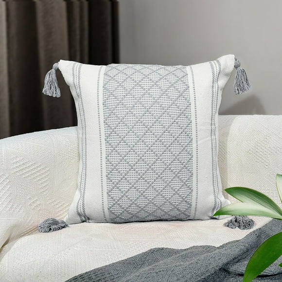 Zhuge Almohada decorativa para el hogar, almohada con borlas de jacquard, almohada decorativa para sofá simple y gruesa (gris)