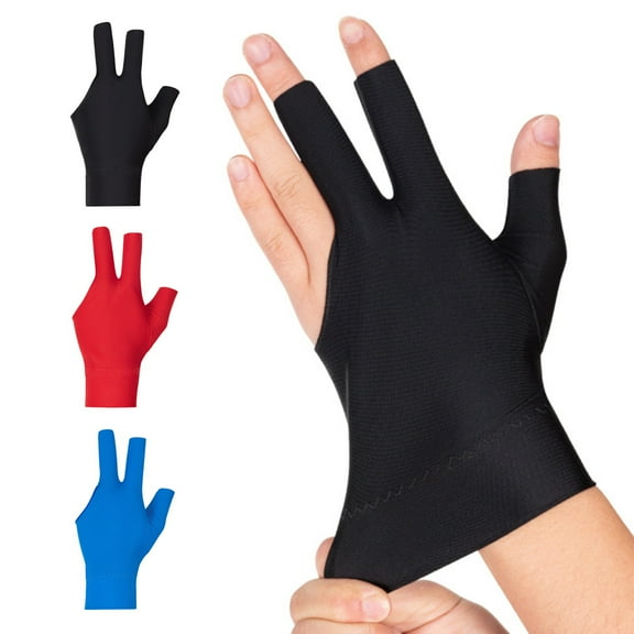 Tnobhg 1Pc 3-Finger Billiards Glove Anti-slip Sweat-absorbing Breathable Men Women Left Hand Snooker Cue Sport Glove Billiards Accessories