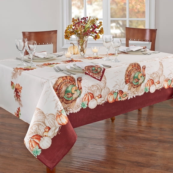 Elrene Home Fashions Holiday Turkey Bordered Fall Tablecloth, Multi, 60" x 84" Rectangle