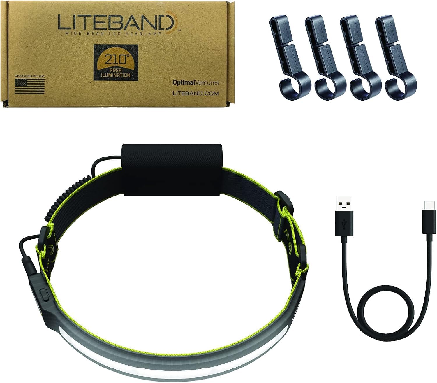 Liteband PRO 1000 Lumen LED Headlamp, Rechargeable Battery Powered, Hard Hat Light, Carbon