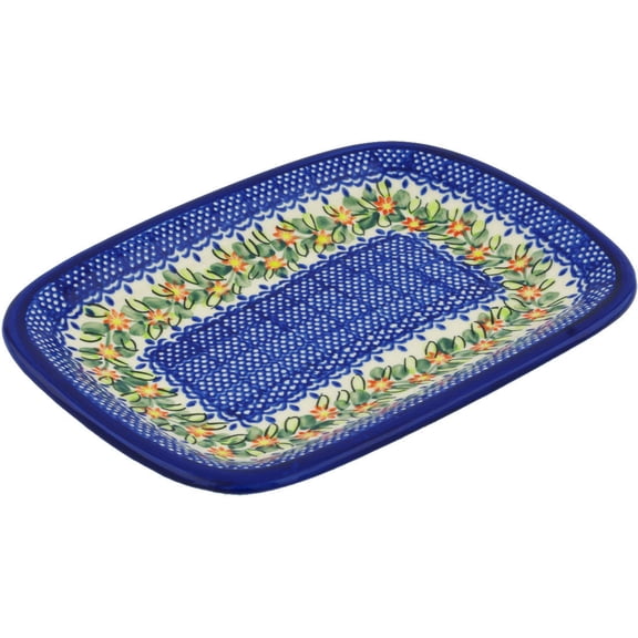 Polish Pottery 9¾-inch Platter (Elegant Garland Theme) Hand Painted in Boleslawiec, Poland Certificate of Authenticity