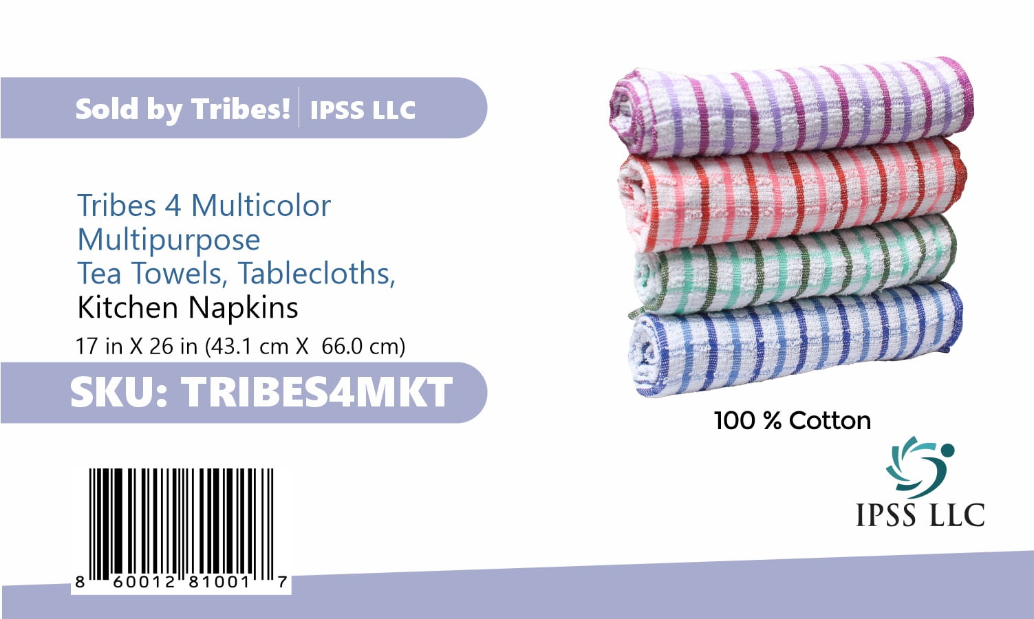 Tribes 4 Pack Dish Towels for Kitchen Heavy Duty Absorbent 100% Cotton 410 GSM Terry Kitchen Towels Multicolor 17×26 inches