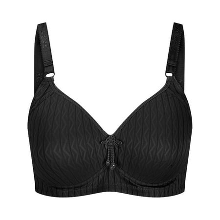 Bigersell Balconette Bras for Women V-Neck Wire-Free Bra Support Women High Impact Sports Bras Wire-Free Bra Style R-86 Basic Bra Strap Nylon Full-Coverage Bra Feature Everyday Bras Underwear Black 46