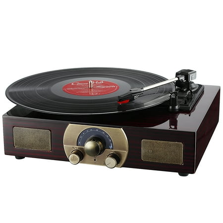 - LuguLake Stereo 3-Speed Turntable with Built-In Bluetooth Speakers, Record Player, FM Radio and RCA Output, Vintage Phonograph with Retro Wooden Finish
