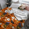 thumbnail image 3 of Happy Halloween Cute Pumpkin Flannel Blanket 50x60In Gray Cat Ghost Broom Bat Orange Background Super Soft Cozy Bed Blanket, Lightweight Plush Fuzzy Bed for Bedroom Sofa Couch Living Room, 3 of 8