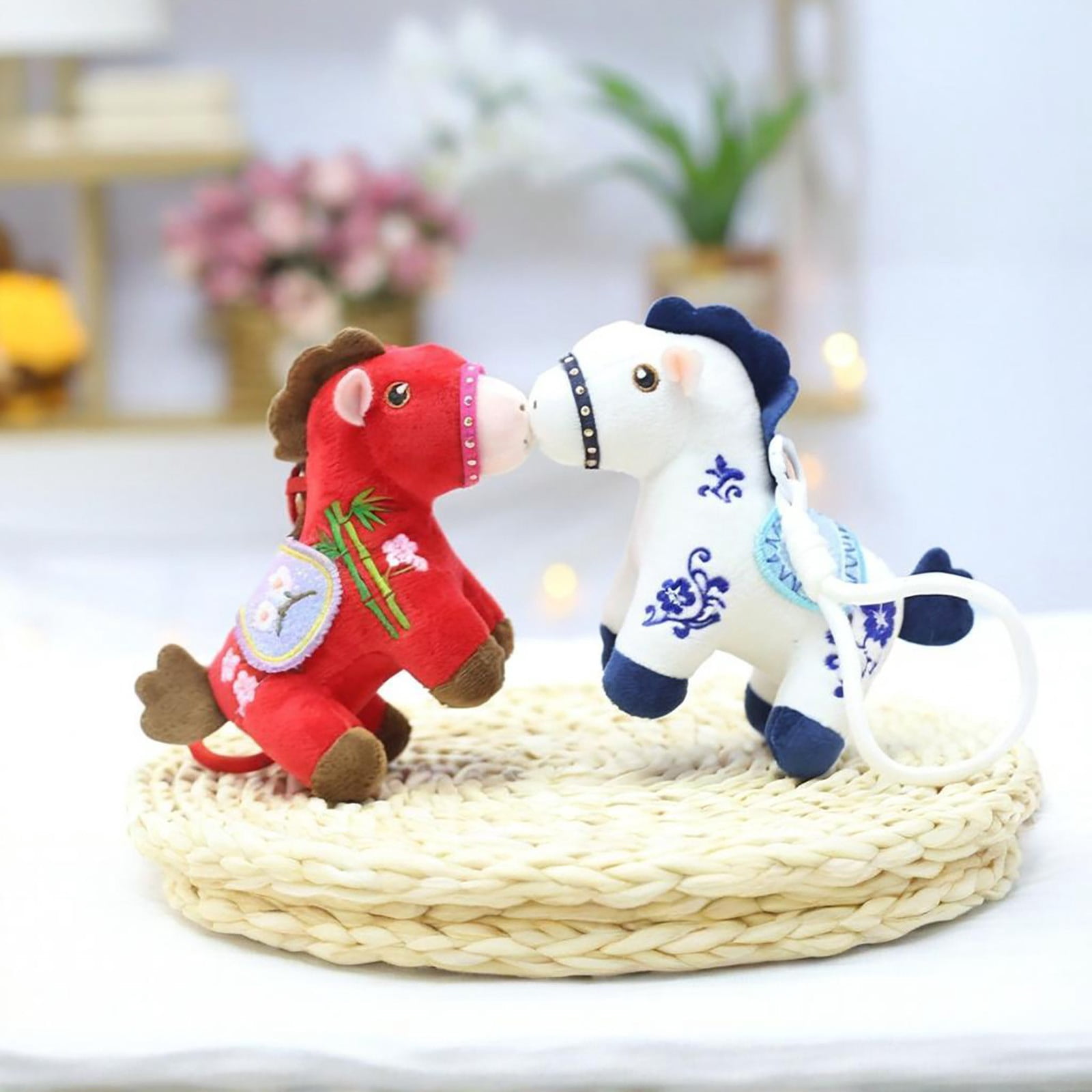 2026 Year of The Horse Chinese New Year Ornaments Cute House Plush Mascot Figurine Home Decor Gifts Indoor Outdoor Hanging Ornament for Car,Bag,Holiday,(1Pc / 7"X4")