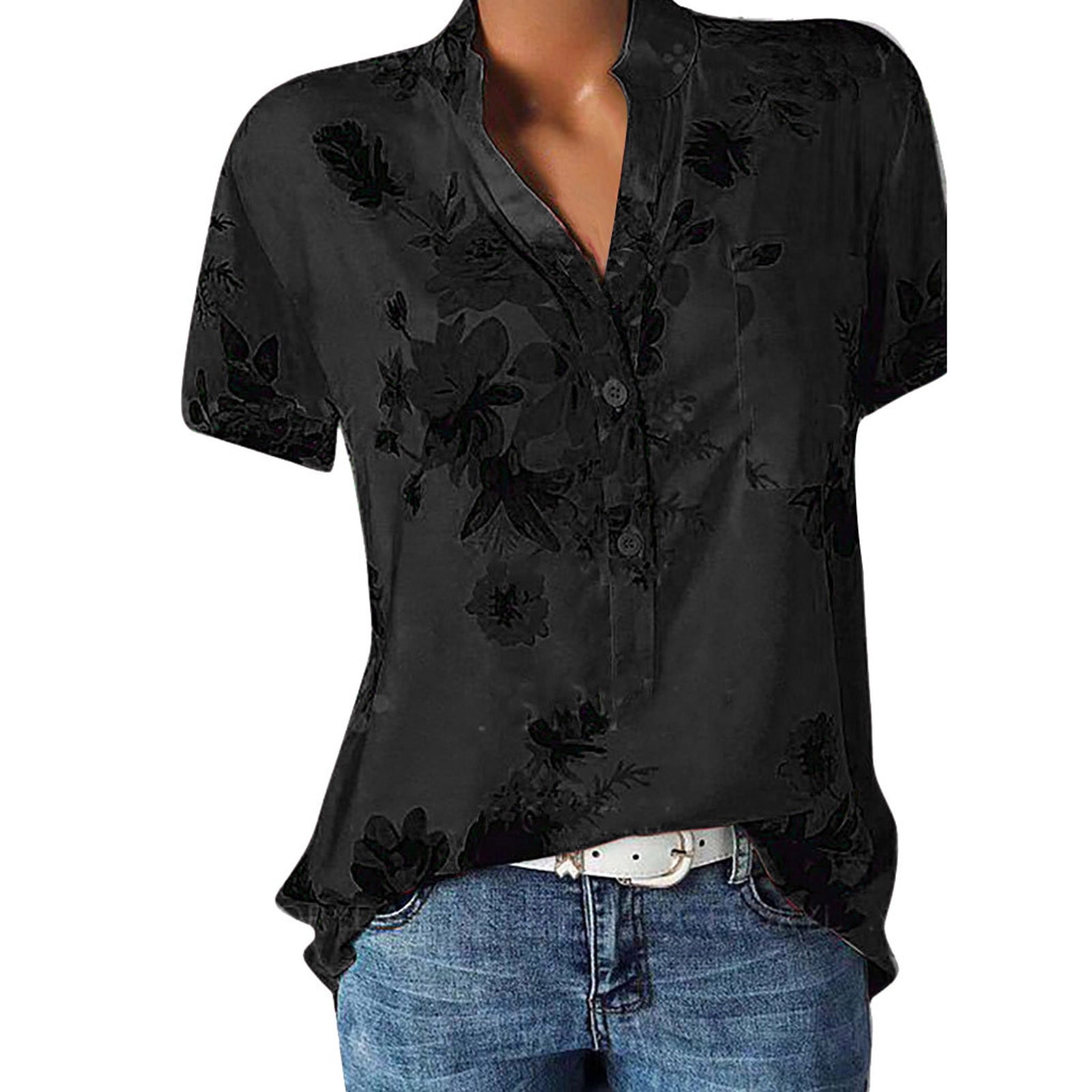 Womens Tops Women's Casual Printed V-Neck Short Sleeve Shirt Pullover ...