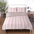 thumbnail image 2 of Juego de cama de rayas rosas (3pcs), blanco Una funda nórdica y dos fundas de almohada, 2 of 9