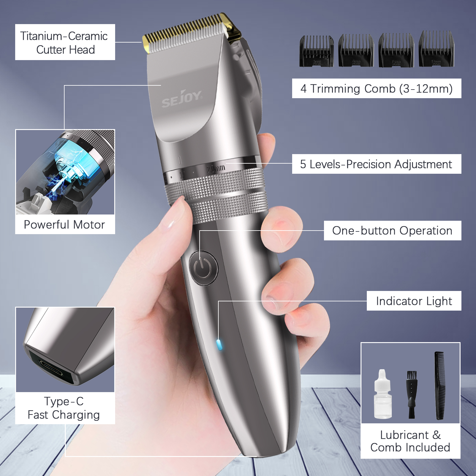 Sejoy Hair Clippers for Men,Cordless Barber Grooming Set Professional Home Haircut Beard Trimmer