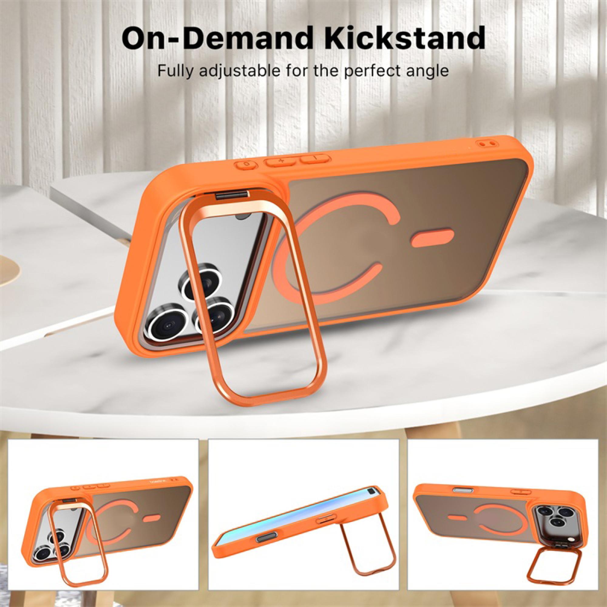 3 in 1 Bundle: Premium Protective Bundle for iPhone 17 Pro – Kickstand Case (Orange) + Lens Protector + 3-Pack Tempered Glass Screen Shields