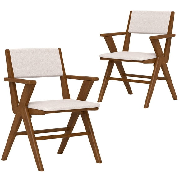Gymax Wooden Dining Chair Set of 2 w/ Rubber Wood Frame Padded Seat & Back Armrests