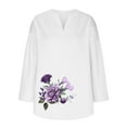 thumbnail image 4 of Quinlirra T shirts for Women 2025 Women's Casual Plant Floral Print V-neck Rolled Up Sleeve Shirt T-shirt Long Sleeved Top, 4 of 5