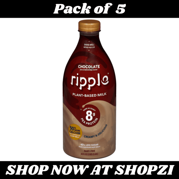 Ripple Dairy Free Plant-Based Chocolate Milk 48 fl oz – 5 Pack Non GMO