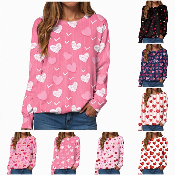 vigerkar Womens Valentine's Day Sweatshirts Love Heart Graphic Pullover Tops Casual Crewneck Long Sleeve Shirts (Red, S)