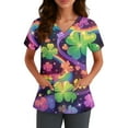 thumbnail image 3 of St. Patrick's Day Scrub Tops for Women Irish Shamrock Printed Short Sleeve Nursing Working Uniform Stretchy V Neck Festival Scrub Shirts, 3 of 3