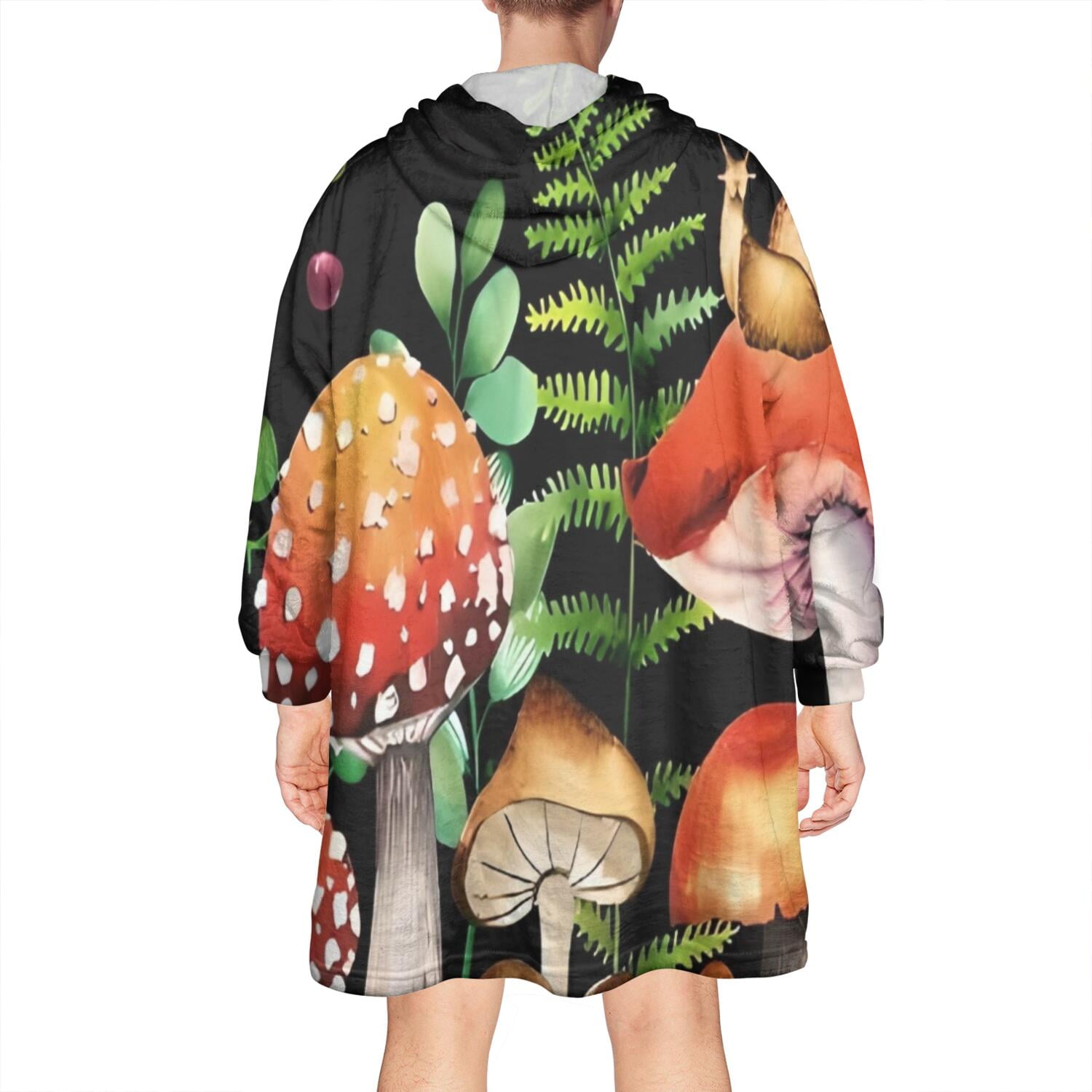 Red Mushroom Snail Black Pattern Wearable Oversized Blanket,Wearable Blanket Hoodie for Adults,Cozy Hooded Blankets with Super Pockets,Super Warm Fuzzy Pullover for Women & Men
