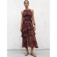 thumbnail image 5 of Multicolor Flowy Ruched Tiered Ruffled Paisley Chiffon Midi Dress, Lined, Spring Summer, 5 of 6