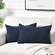 Fancy Homi 2 Packs AIF4Navy Blue Decorative Throw Pillow Covers 12x20 Inch for Couch Bed Sofa, Modern Farmhouse Boho Home Decor, Soft Cute Plush Corduroy Cushion Case 30x50 CM