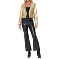 thumbnail image 2 of CHAQUETA DE CUERO FALSO PARA MUJER INSPIRADA EN CHIC, CORTA, SIN COLLAR, ABIERTO EN FRONTAL, CHAQUETAS DE MOTO BIKER PU, TALLA S, COLOR DORADO, 2 of 6