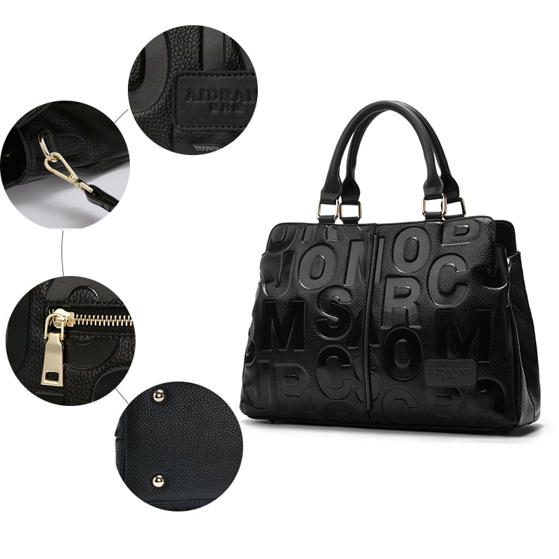 High-quality genuine leather alphabet stripe contrast handbag/tote for women, large capacity storage bag/purse