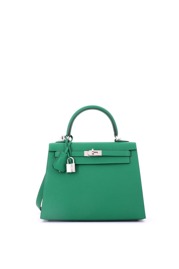 Pre-Owned Kelly Handbag Vert Vertigo Epsom with Palladium Hardware 25 By Rebag