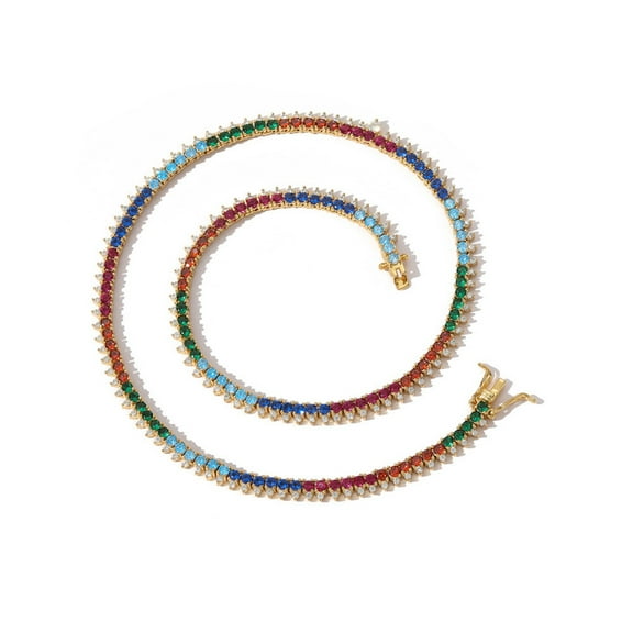 2.5MM Colorful Necklace for Women 18K Gold Plated Round Cut Lab Diamond Tennis Necklace Chain CZ Necklaces for Women Party Prom Jewelry