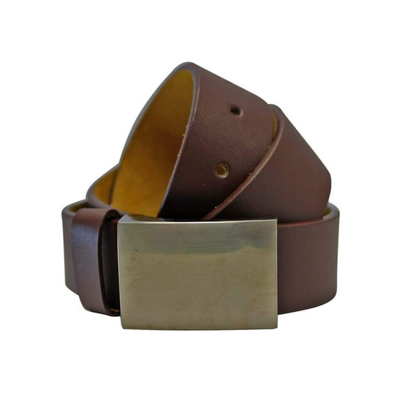 Men'S Brown Leather Belt With Chrome Buckle Size X-Large