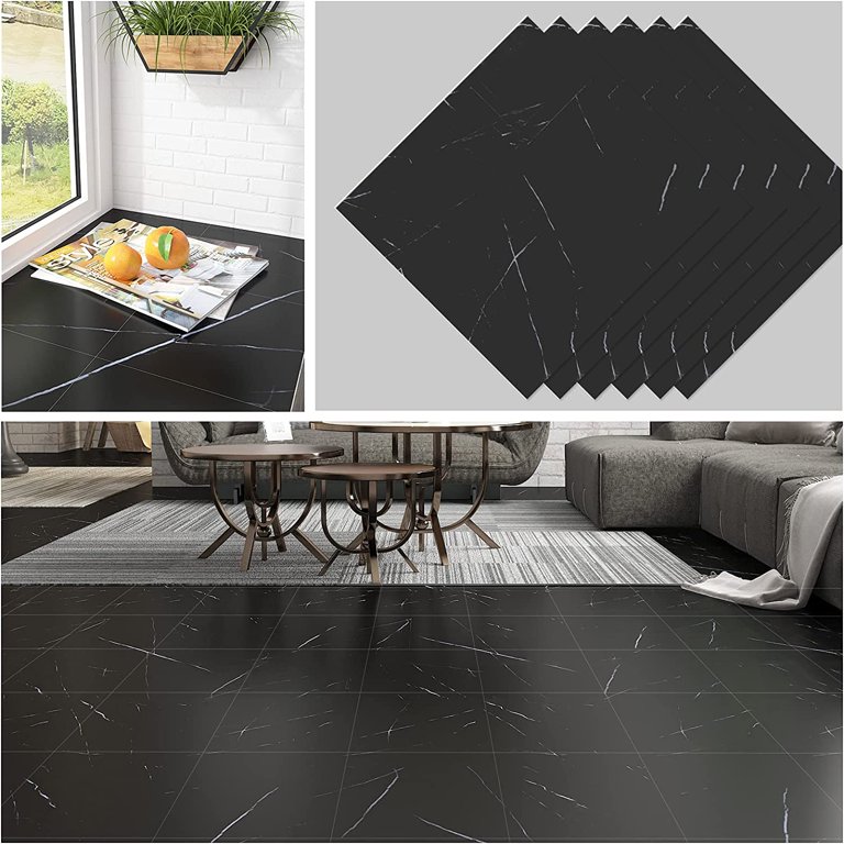 WESTICK 12 x 12 Black Floor Tile 10 Pcs Peel and Stick Vinyl Flooring Tiles Stickers Kitchen Sticky Tiles for Floor Waterproof Self Adhesive