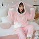 thumbnail image 1 of Pijama de mujer de invierno de franela gruesa con capucha de dibujos animados coreanos, ropa de casa de felpa cálida que se puede usar al aire libre, 1 of 6