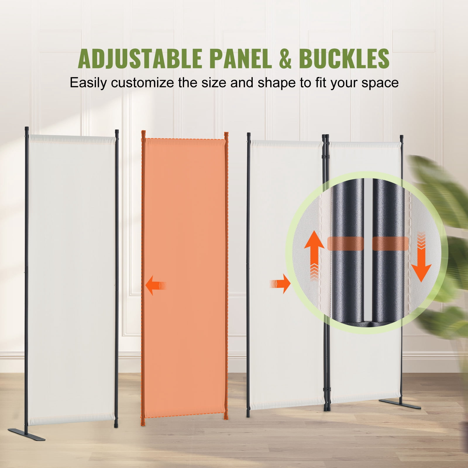 VEVOR Room Divider, 4 Panel Room Dividers and Folding Privacy Screens, Fabric Partition Room Dividers for Office, Bedroom, Dining Room, Study, Freestanding, White