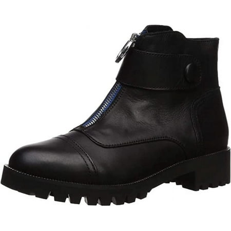 

Cecelia New York Tillery Leather Fashion Boot Combat Moto Lug Sole Bootie (Black/UltraMarine Zipper Tape 9.5)