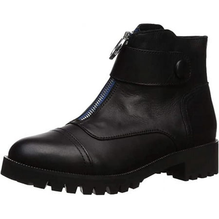 

Cecelia New York Tillery Leather Fashion Boot Combat Moto Lug Sole Bootie (Black/UltraMarine Zipper Tape 8)