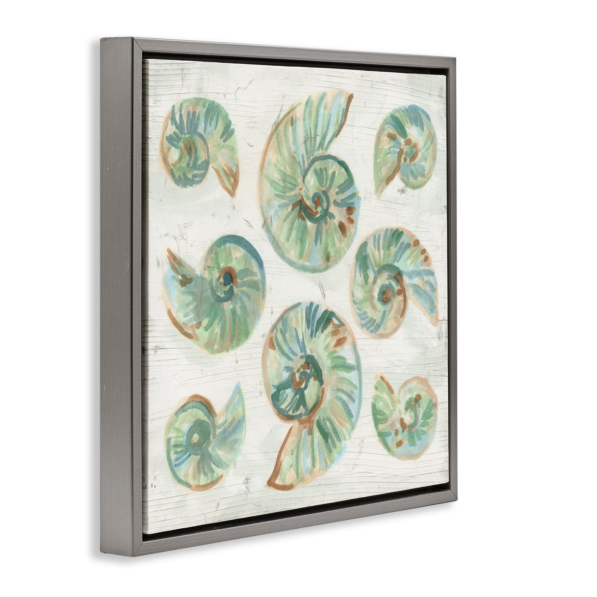 Stupell Industries Organic Saltwashed Shells Gray Framed Floater Canvas Wall Art, design by June Erica Vess