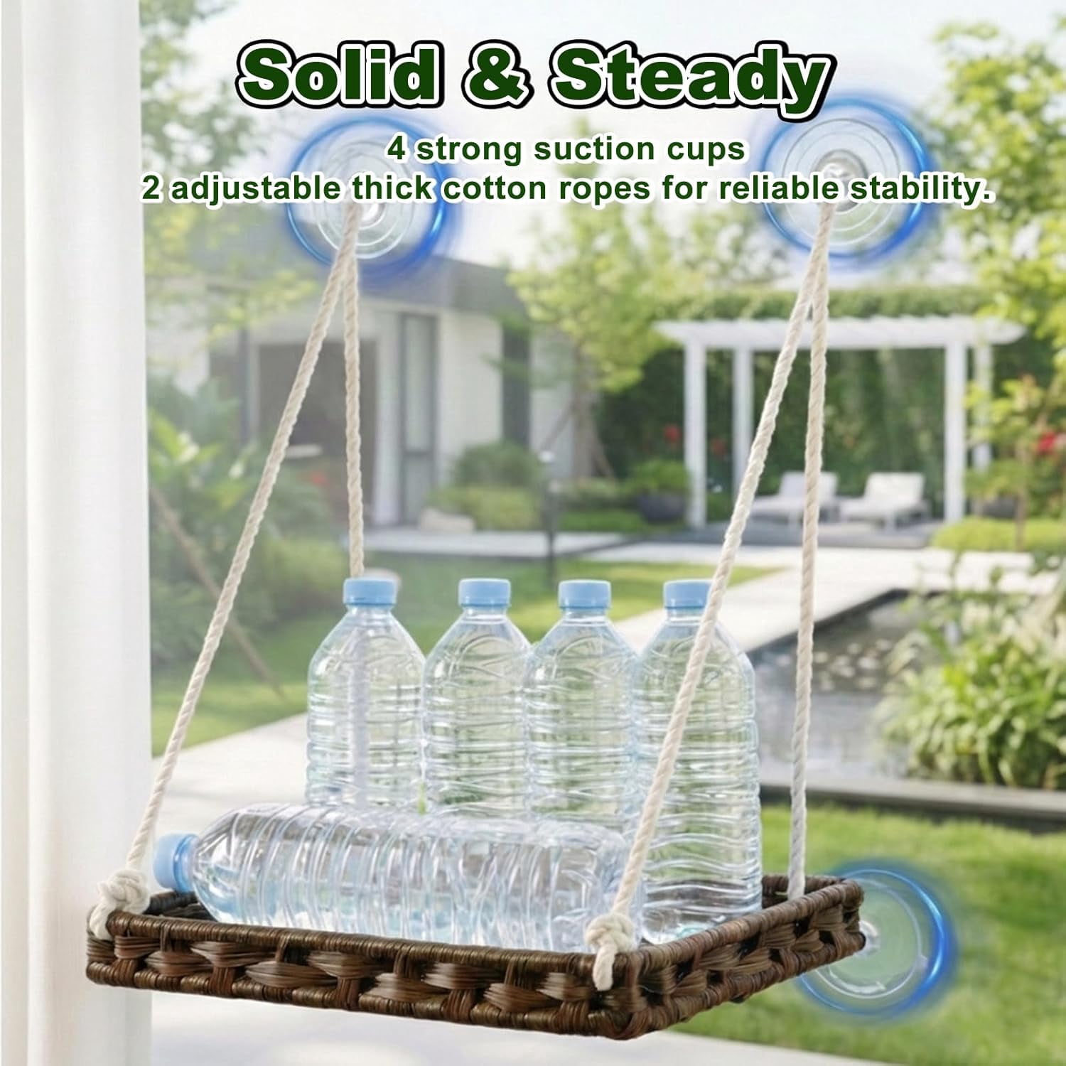 Cat Window Perch with 4 Strong Suction Cups,PE Rattan Basket Hammock with Soft Washable Plush Cushion,Cozy Hammock Perches for Large Indoor Cats Kittens Sunbathing Bird Watching
