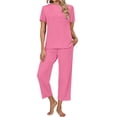 thumbnail image 4 of UVN Pajamas for Women Short Sleeve Tops and Capri Pants Casual Womens Pajamas Sets with Pocket, 4 of 9