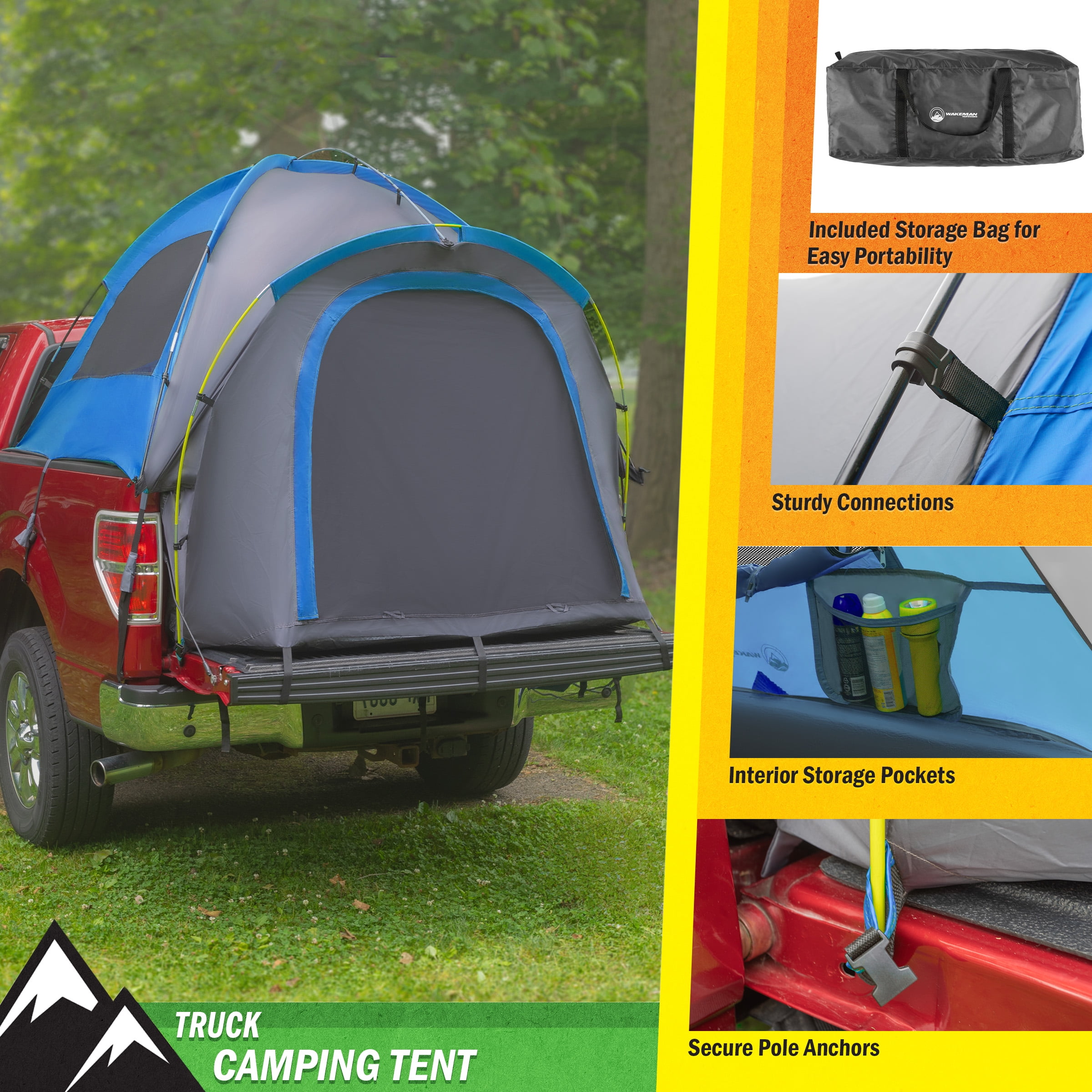 Wakeman Outdoors Water-Resistant Truck Bed Camping Tent for 5.5-6 Ft, 2-Person, Blue