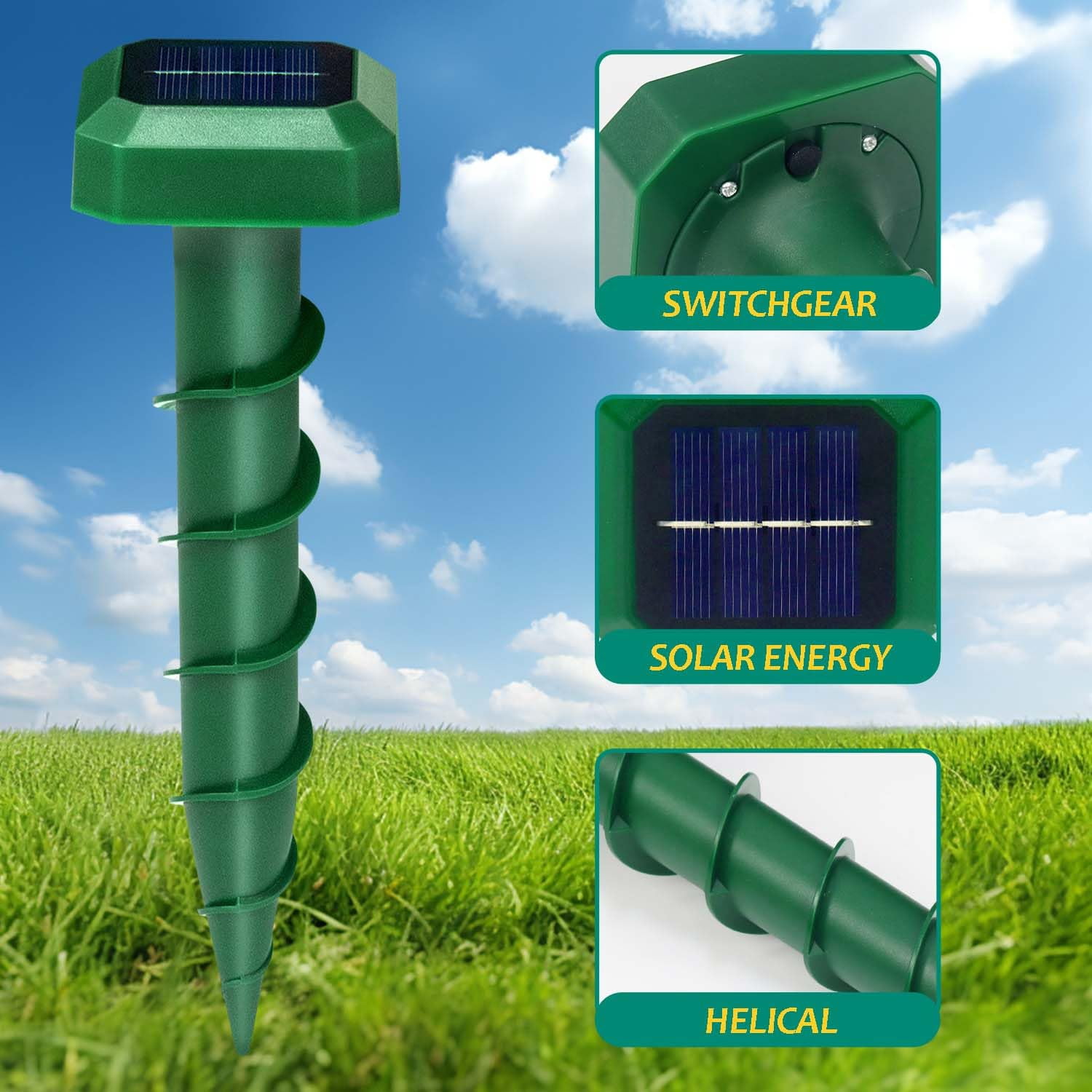 OIEXI Mole Repellent Solar Powered 2 Pack Waterproof Ultrasonic Deterrent for Mice