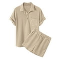 thumbnail image 3 of VBTAPA Men's 2 Piece Summer Outfits Corduroy Short Sleeve Shirts and Shorts Set Casual Beach Suit Soft Comfy Lounge Sets Beige XXXL, 3 of 7