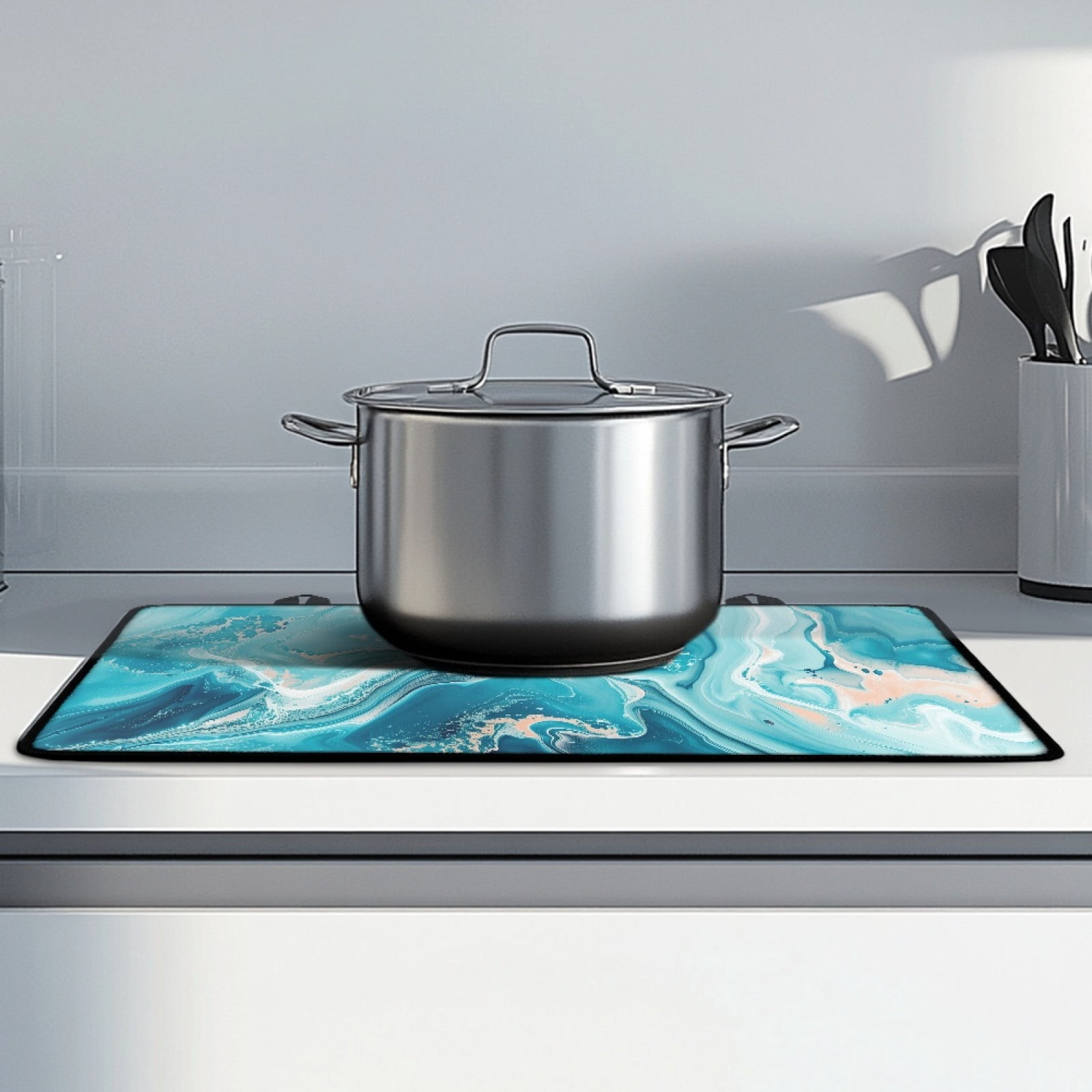 Renewold Glass Top Stove Cover for Electric Stove, Foldable Cooktop Protector Multipurpose Mat Washer Dryer Top Protector Kitchen Decor Accessories, Blue Marble