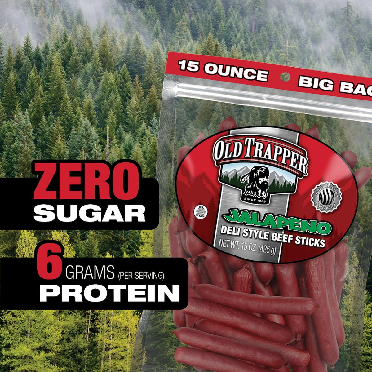 (2 pack) Old Trapper Jalapeno Smoked Beef Stick 15oz Resealable Bag
