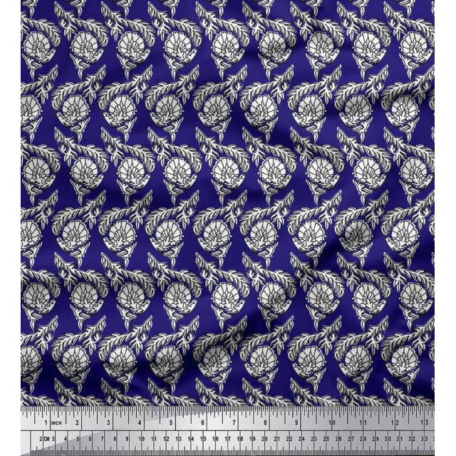 Soimoi Georgette Viscose Fabric Leaves & Floral Block Printed Craft Fabric by The Yard 42 Inch Wide